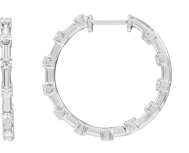 14K Gold Round Lab-Grown Diamond Inside-Outside Hoop Earrings – 1 CTW - White Gold
