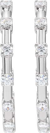 14K Gold Round Lab-Grown Diamond Inside-Outside Hoop Earrings – 1 CTW - White Gold - view 3