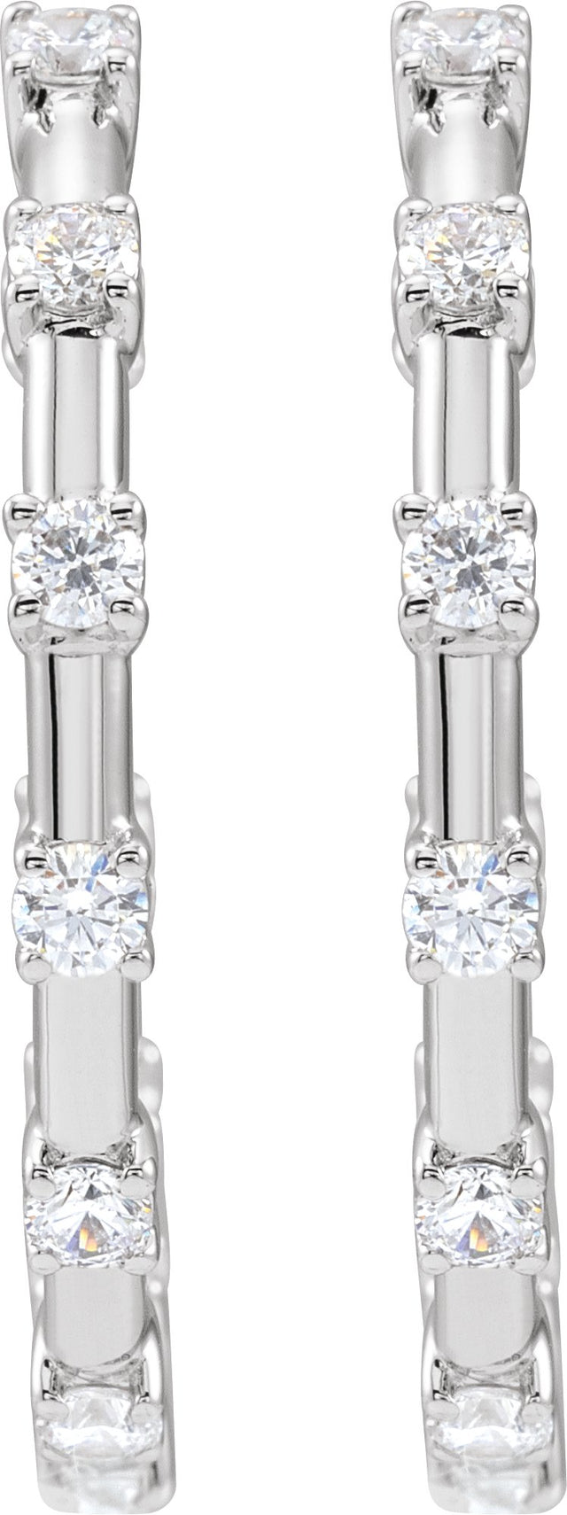 14K Gold Round Lab-Grown Diamond Inside-Outside Hoop Earrings – 1 CTW - White Gold - view 3