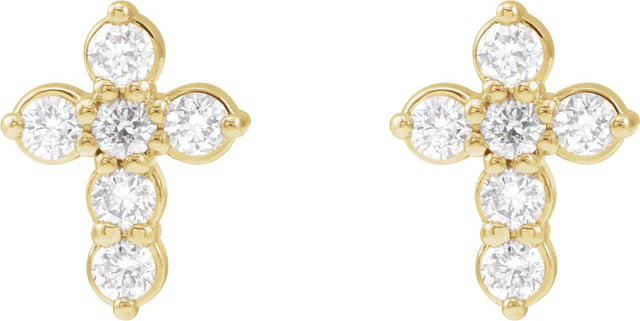 14K Gold Round Natural Diamond Cross Earrings II - Yellow Gold - view 4