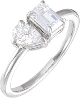 14K Gold Emerald Lab-Grown Diamond Two-Stone Ring - White Gold