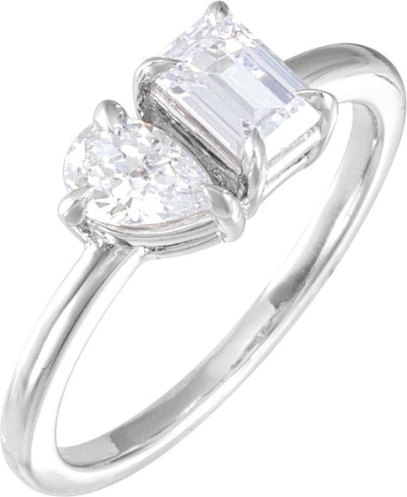 14K Gold Emerald Lab-Grown Diamond Two-Stone Ring - White Gold