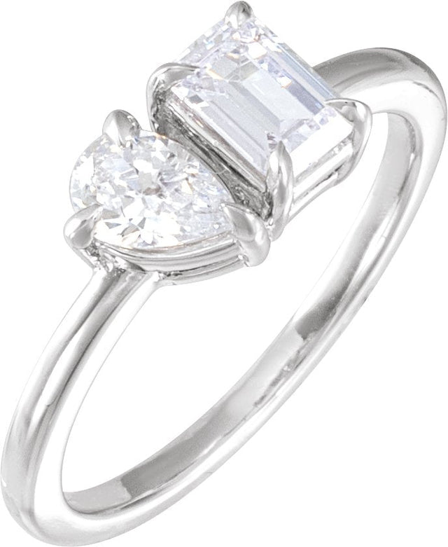 14K Gold Emerald Lab-Grown Diamond Two-Stone Ring - White Gold