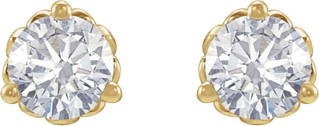 14K Gold Natural Diamond Round 3-Prong Fleur-de-lis Earrings - Yellow Gold - view 4