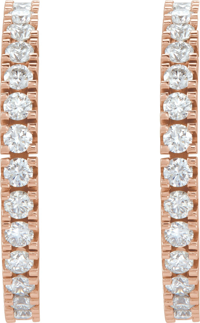 14K Gold Round Lab-Grown Diamond Accented Hoop Earrings – 1.3-2.4mm Stones - Rose Gold - view 4