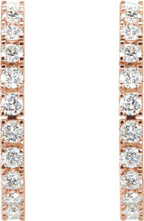 14K Gold Round Lab-Grown Diamond Accented Hoop Earrings – 1.3-2.4mm Stones - Rose Gold - view 4