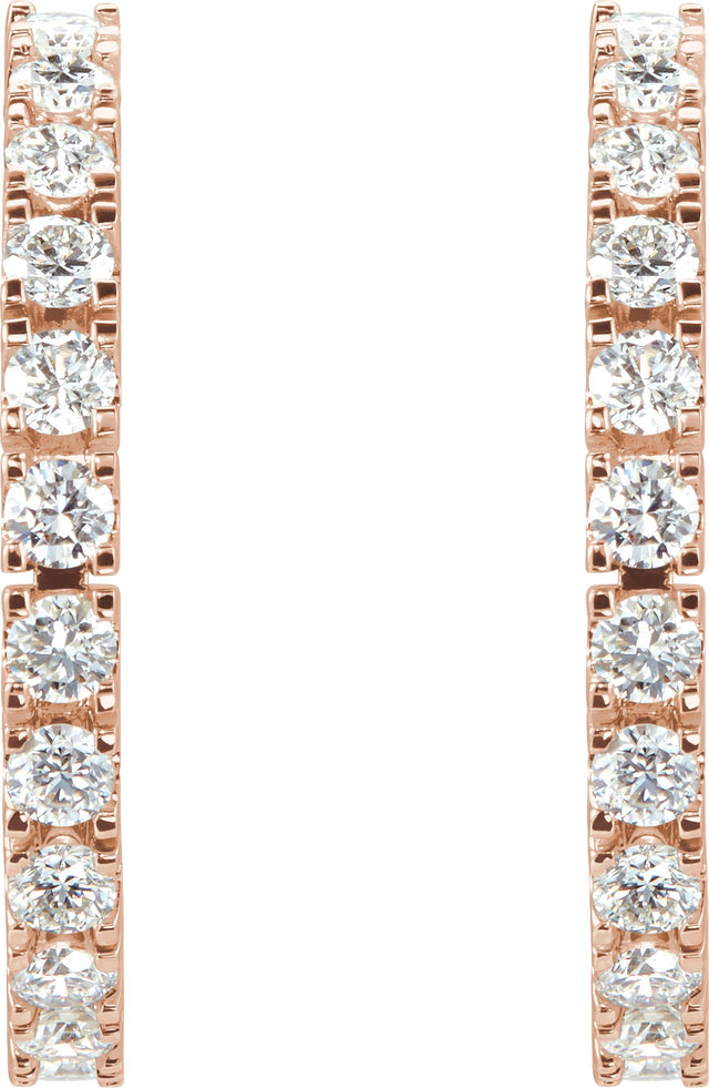 14K Gold Round Lab-Grown Diamond Accented Hoop Earrings – 1.3-2.4mm Stones - Rose Gold - view 4