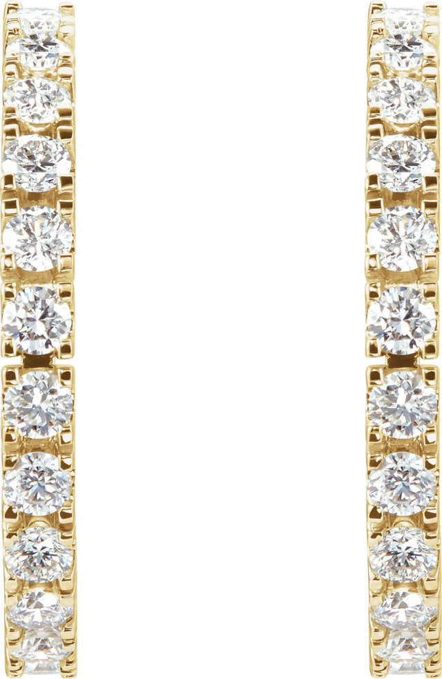 14K Gold Round Lab-Grown Diamond Accented Hoop Earrings – 1.3-2.4mm Stones - Yellow Gold - view 4