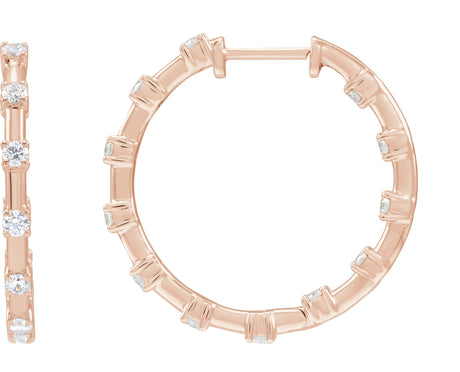 14K Gold Round Lab-Grown Diamond Inside-Outside Hoop Earrings – 1 CTW - Rose Gold