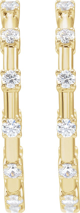 14K Gold Round Lab-Grown Diamond Inside-Outside Hoop Earrings – 1 CTW - Yellow Gold - view 3