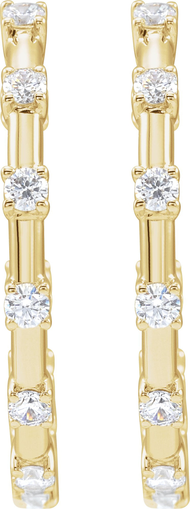 14K Gold Round Lab-Grown Diamond Inside-Outside Hoop Earrings – 1 CTW - Yellow Gold - view 3