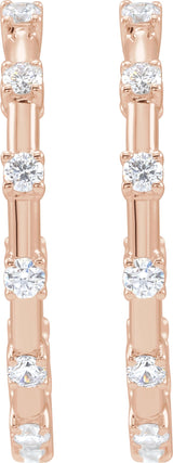 14K Gold Round Lab-Grown Diamond Inside-Outside Hoop Earrings – 1 CTW - Rose Gold - view 3