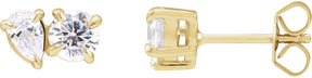 14K Gold Pear Lab-Grown Diamond Two-Stone Stud Earrings - Yellow Gold