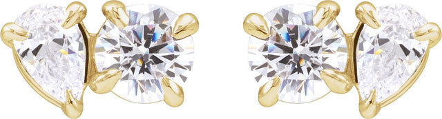 14K Gold Pear Lab-Grown Diamond Two-Stone Stud Earrings - Yellow Gold - view 2