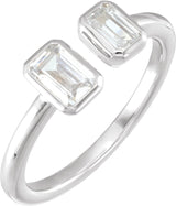 14K Gold Emerald Lab-Grown Diamond Two-Stone Ring – 5x3.5mm - White Gold