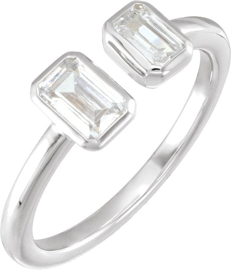 14K Gold Emerald Lab-Grown Diamond Two-Stone Ring – 5x3.5mm - White Gold