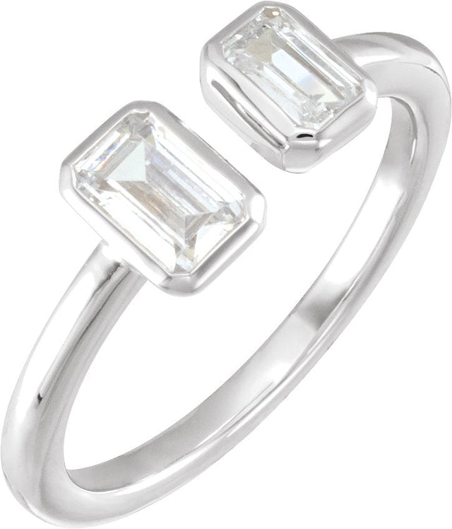 14K Gold Emerald Lab-Grown Diamond Two-Stone Ring – 5x3.5mm - White Gold