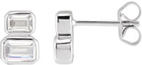 14K Gold Emerald Lab-Grown Diamond Two-Stone Stud Earrings - White Gold