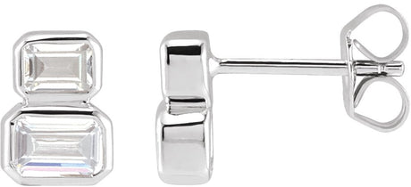 14K Gold Emerald Lab-Grown Diamond Two-Stone Stud Earrings - White Gold