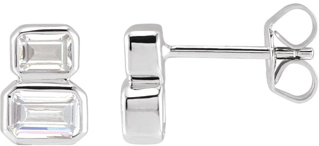 14K Gold Emerald Lab-Grown Diamond Two-Stone Stud Earrings - White Gold