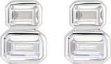 14K Gold Emerald Lab-Grown Diamond Two-Stone Stud Earrings - White Gold - view 2