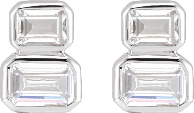 14K Gold Emerald Lab-Grown Diamond Two-Stone Stud Earrings - White Gold - view 2