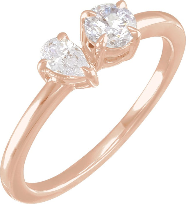 14K Gold Pear Lab-Grown Diamond Two-Stone Ring – 5x3.5mm - Rose Gold