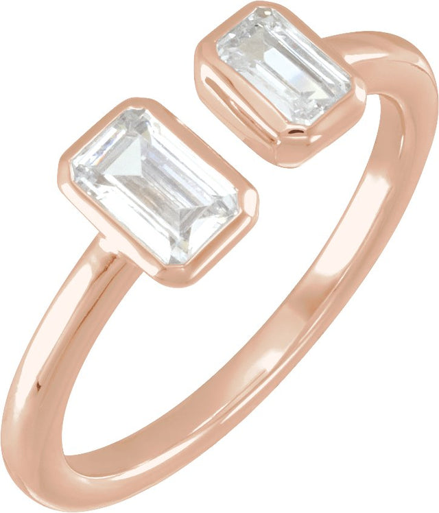 14K Gold Emerald Lab-Grown Diamond Two-Stone Ring – 5x3.5mm - Rose Gold