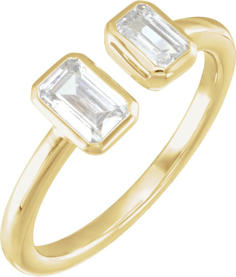 14K Gold Emerald Lab-Grown Diamond Two-Stone Ring – 5x3.5mm - Yellow Gold