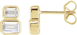 14K Gold Emerald Lab-Grown Diamond Two-Stone Stud Earrings - Yellow Gold