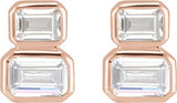 14K Gold Emerald Lab-Grown Diamond Two-Stone Stud Earrings - Rose Gold - view 2