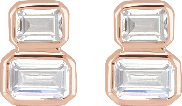 14K Gold Emerald Lab-Grown Diamond Two-Stone Stud Earrings - Rose Gold - view 2