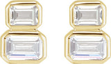 14K Gold Emerald Lab-Grown Diamond Two-Stone Stud Earrings - Yellow Gold - view 2