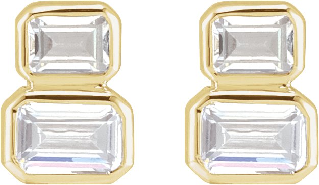 14K Gold Emerald Lab-Grown Diamond Two-Stone Stud Earrings - Yellow Gold - view 2