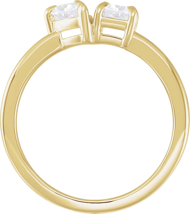 14K Gold Emerald Lab-Grown Diamond Two-Stone Ring - Yellow Gold - view 2