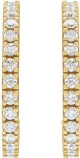 14K Gold Round Natural Diamond Accented Hoop Earrings – 1.3-2.4mm Stones - Yellow Gold - view 3