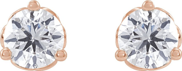 14K Gold Natural Diamond Round 3-Prong Scroll Stud Earrings – 3-4mm Stones - Rose Gold - view 4