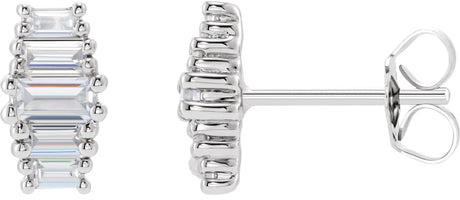 14K Gold Straight Baguette Lab-Grown Diamond Stud Earrings - White Gold
