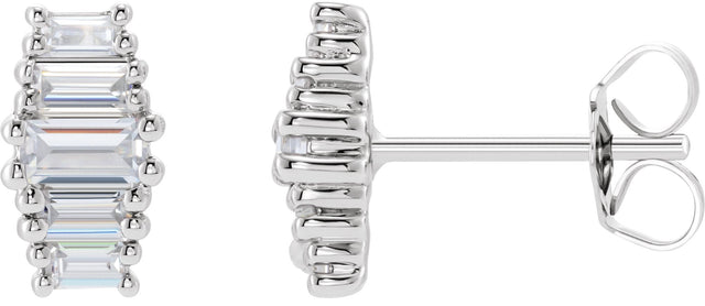 14K Gold Straight Baguette Lab-Grown Diamond Stud Earrings - White Gold