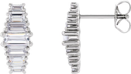 14K Gold Straight Baguette Lab-Grown Diamond Stud Earrings - White Gold
