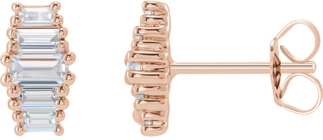 14K Gold Straight Baguette Lab-Grown Diamond Stud Earrings - Rose Gold