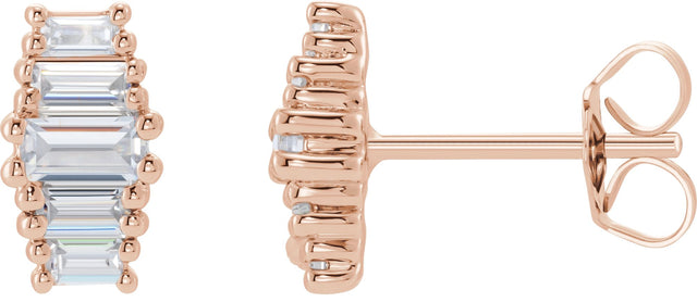 14K Gold Straight Baguette Lab-Grown Diamond Stud Earrings - Rose Gold