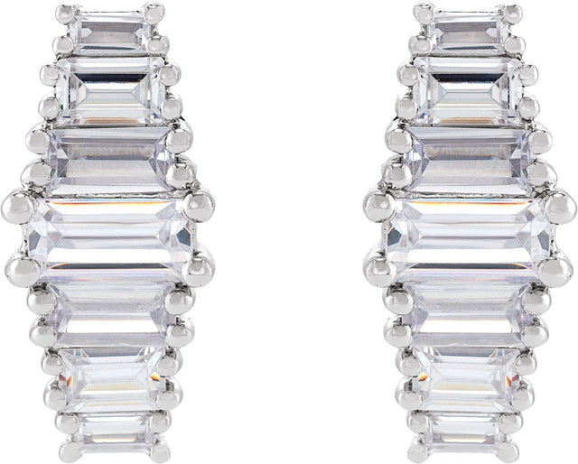 14K Gold Straight Baguette Lab-Grown Diamond Stud Earrings - White Gold - view 2