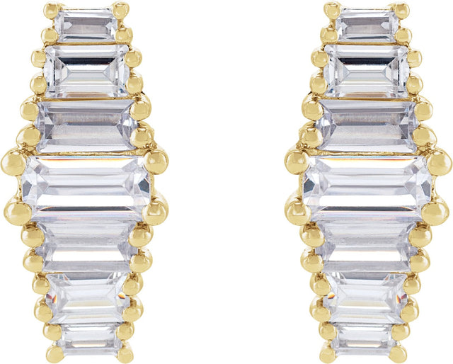 14K Gold Straight Baguette Lab-Grown Diamond Stud Earrings - Yellow Gold - view 2