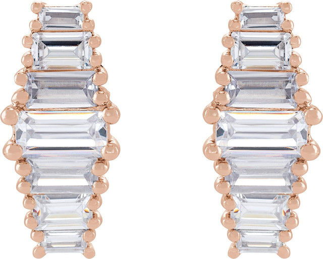 14K Gold Straight Baguette Lab-Grown Diamond Stud Earrings - Rose Gold - view 2