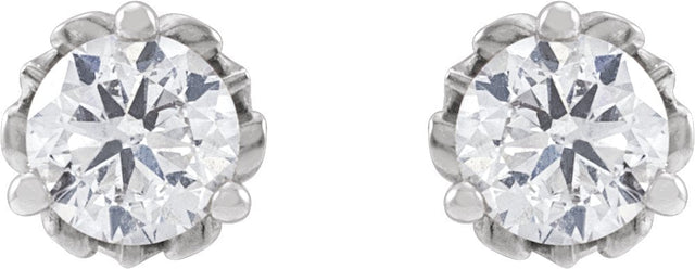 14K Gold Natural Diamond Round 3-Prong Scroll Stud Earrings - White Gold - view 4