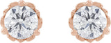 14K Gold Natural Diamond Round 3-Prong Scroll Stud Earrings - Rose Gold - view 4