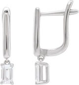 14K Gold Emerald Lab-Grown Diamond Earrings - White Gold
