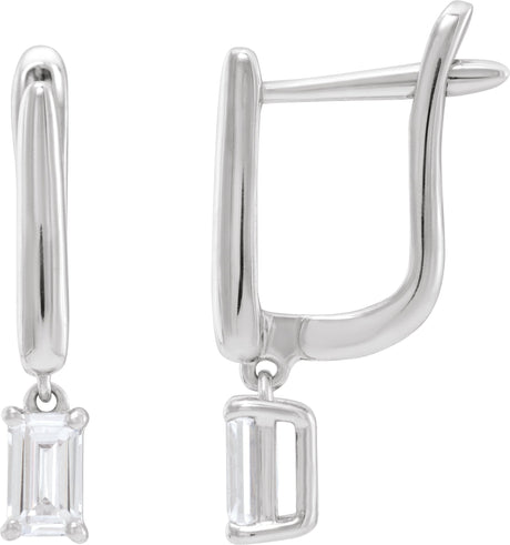 14K Gold Emerald Lab-Grown Diamond Earrings - White Gold