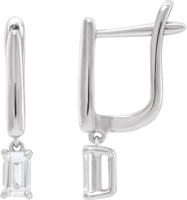 14K Gold Emerald Lab-Grown Diamond Earrings - White Gold